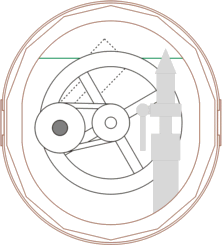 Older drawing of crankshaft linkage showing flywheel