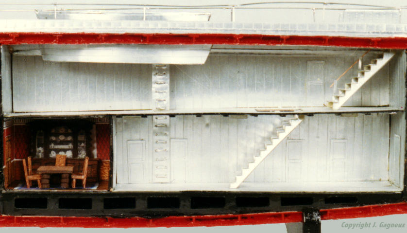 The dining room, the corridors, and stairs.  Above, the platform and boat well