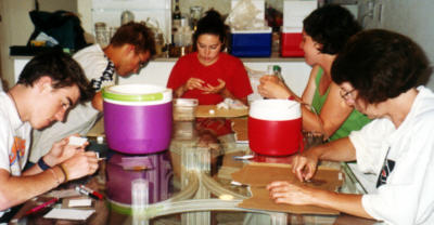 Volunteers Morgan, Brad, Helen, Kate, and Karen hard at work.