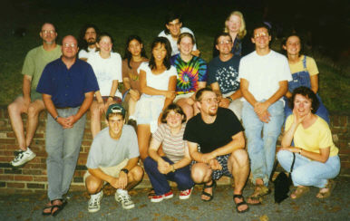 The team, Bill McShea in blue shirt at left, Karen at front right.